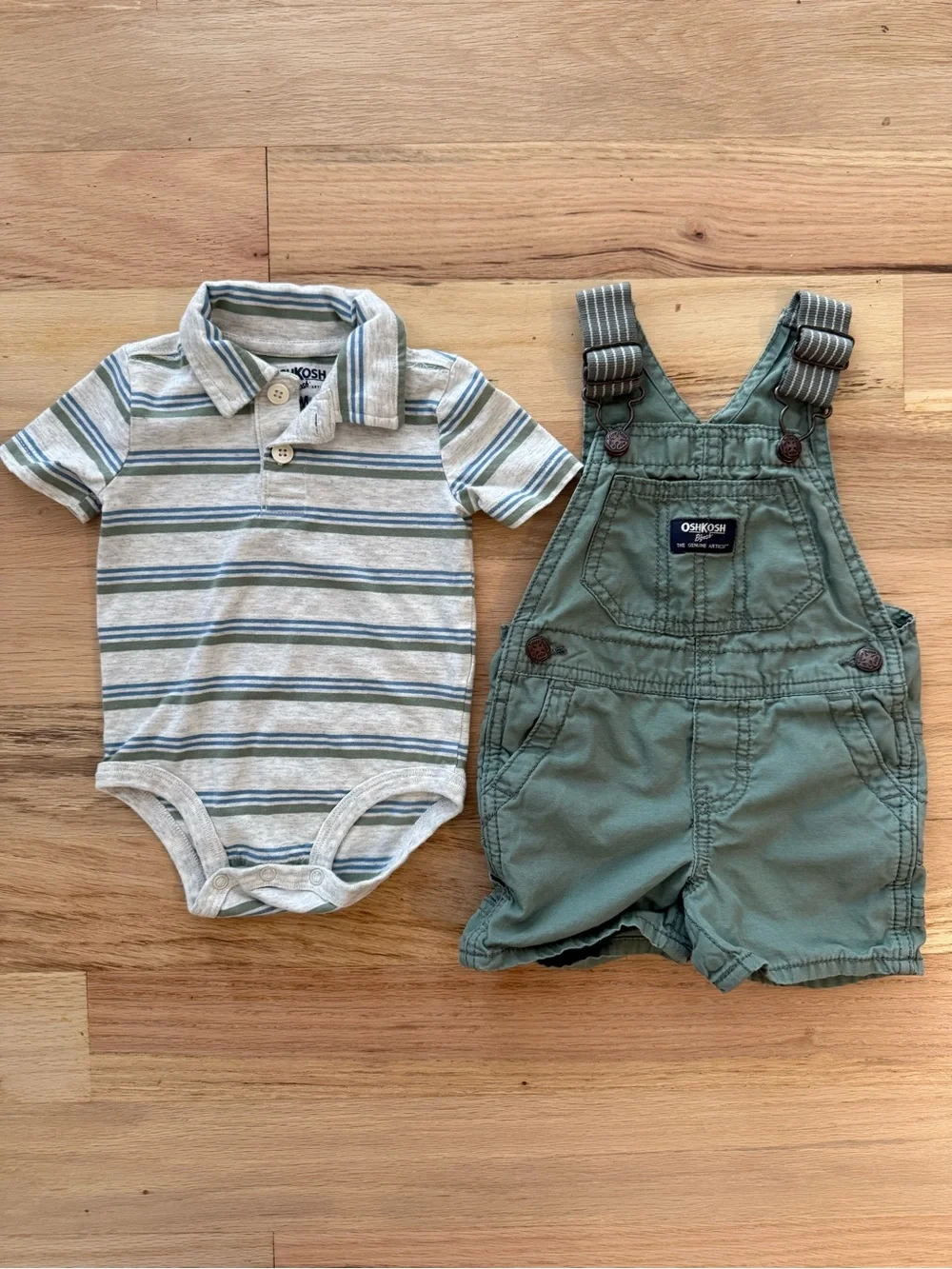 OshKosh B'gosh Toddler Sage Green Short Overalls